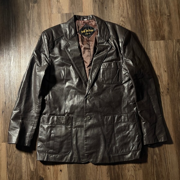 Jeff De Rose California Mens Vintage Dark Brown Leather Blazer Jacket Size 44